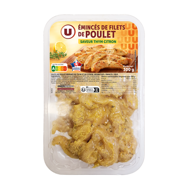 Emincé filet de poulet thym citron, France, barquette, 300g