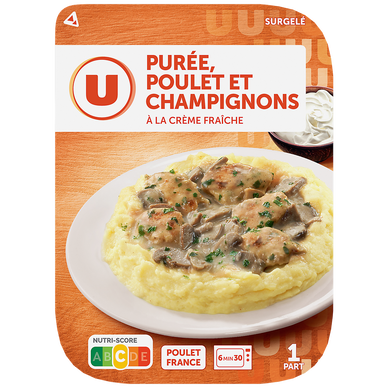 Plat cuisiné individuel Ecrasé pommes de terre et poulet sce champignon barq.300g