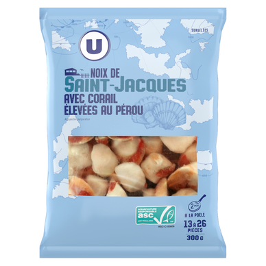 Noix St Jacques avec corail élévées et surgelées au Pérou  300g