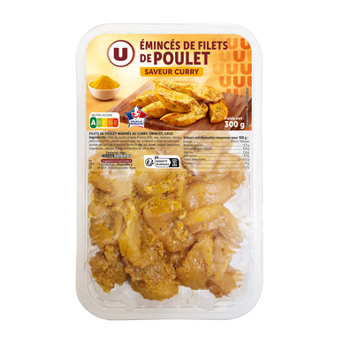Emincé filet de poulet au curry, France, barquette, 300g