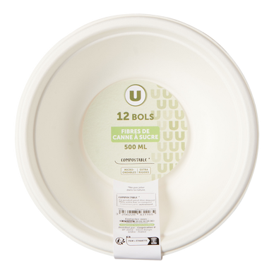 Bol pulpe de canne à sucre U 15,5cm 500ml - x12