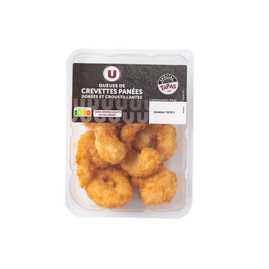 Crevettes panées cuites U, transformé en France, barquette 150g
