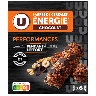 Barres de céréales énergie chocolat, x6, 126g
