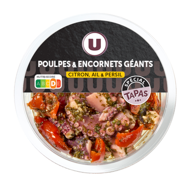Tapas poulpes citron ail persil, transformé en France, barquette, 100g