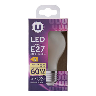 LED ronde 60W E27 opaque et chaude