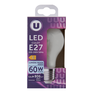 Ampoule Led ronde 60w E27 - opaque lumière froide
