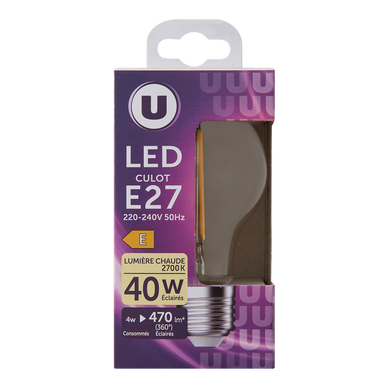 Ampoule LED ronde 40W E27 - transparent chaud