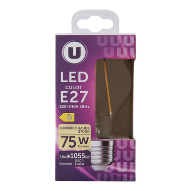Ampoule Led ronde 75w E27 - transparente lumière chaude