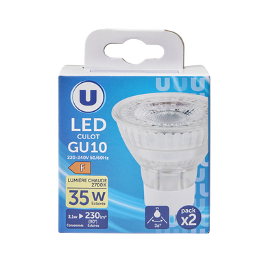 Ampoule LED x2 Spot 35w GU10 verre - blanc chaud