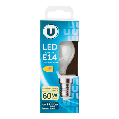 Ampoule Led mini ronde 60w E14 - opaque lumière chaude