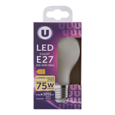 Ampoule Led ronde 75w E27 - opaque lumière chaude