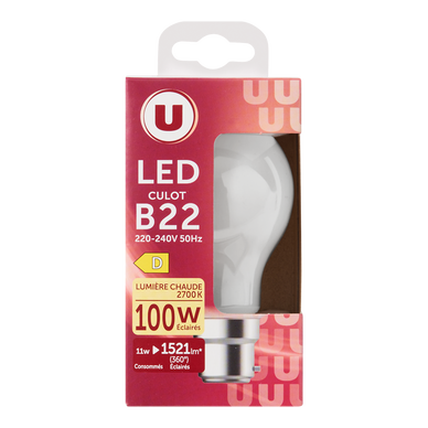 Ampoule LED ronde 100W B22 - opaque et chaude