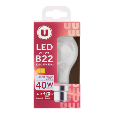 Ampoule Led ronde 40w B22 - opaque lumière froide