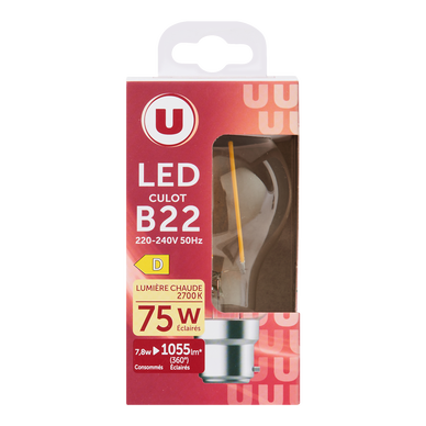 Ampoule LED ronde 75W B22 - transparent chaud