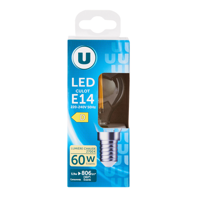 Ampoule Led Mini ronde 60w E14 - transparent lumière chaude