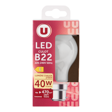 Ampoule Led ronde 40w B22 - opaque lumière chaude