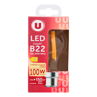 Ampoule Led ronde 100w B22 - transparente lumière chaude