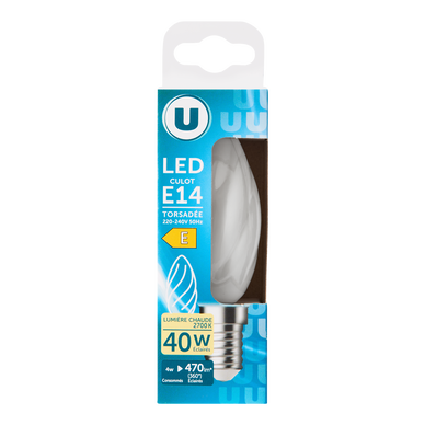 Ampoule Led flamme torsadé 40w E14 - opaque lumière chaude