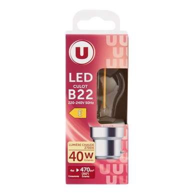 Ampoule Led mini ronde 40w B22 - Transparente chaude