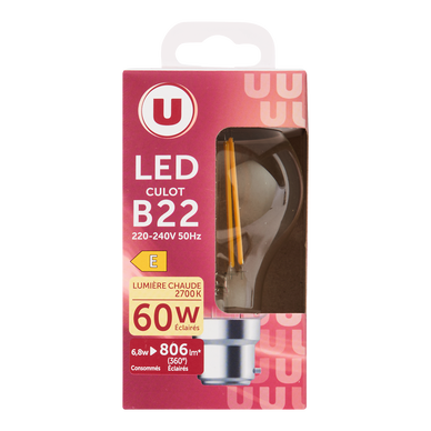 Ampoule LED ronde 60W B22 - transparente et chaude