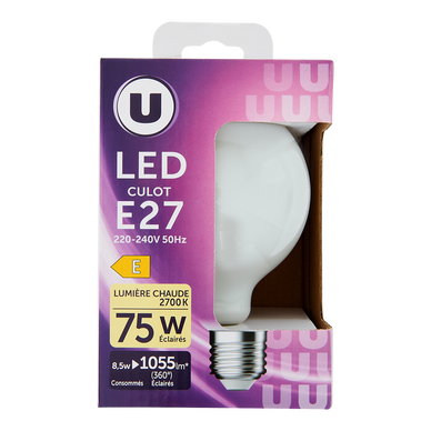 Ampoule Led globe 75w E27 - opaque lumière chaude