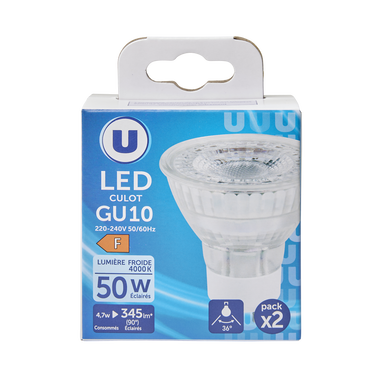 Ampoule LED Spot 55w GU10 - verre blanc froid x2