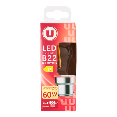 Ampoule Led mini ronde 60w b22 - transparent lumière chaude