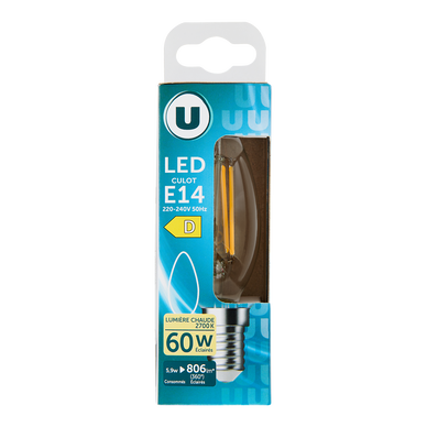 Ampoule Led flamme 60w E14 - transparent chaud