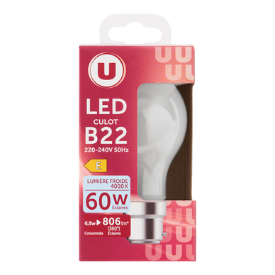 Ampoule LED ronde 60w B22 - opaque et froide