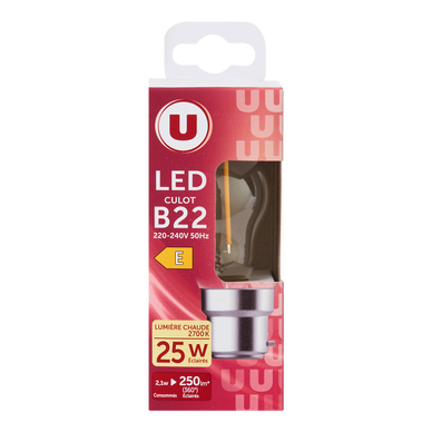Ampoule Led Mini ronde 25w B22 - transparente lumière chaude
