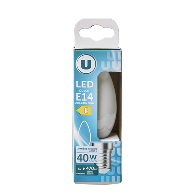 Ampoule LED flamme 40w E14 - opaque blanc froid
