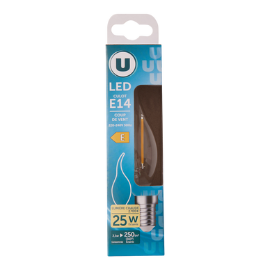 Ampoule Led flamme coup de vent 25w E14 - verre transparente