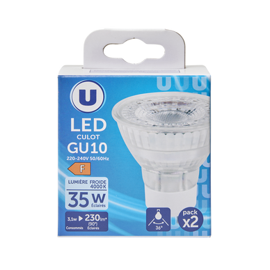 Ampoule LED x2 Spot 35w GU10 verre - blanc froid
