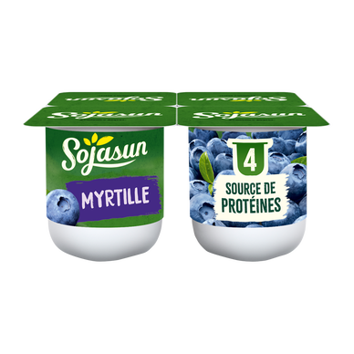Spécialité au soja sucrée myrtilles mixés SOJASUN, 4x100g