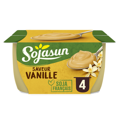 Dessert au soja saveur vanille SOJASUN, 4x100g