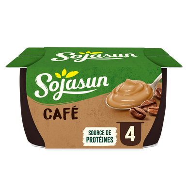 Dessert au soja au café enrichi en calcium SOJASUN, 4 unités de 100g