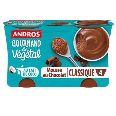 Mousse végétale chocolat ANDROS GOURMAND & VEGETAL 4x55g
