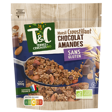 Müesli croustillant chocolat amandes sans gluten bio TERRES & CEREALES500g