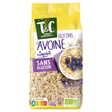 Flocons d'avoine sans gluten bio TERRE & CEREALES, 500g