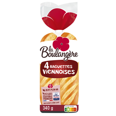 Pain Baguettes viennoises nature LA BOULANGERE - x4 - 340g
