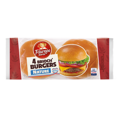 Pain Burger brioché Brioch' burger LA FOURNEE DOREE, x4 soit 250g