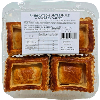 Bouchée carrée à garnir, 4 pièces, sous blister, 160g