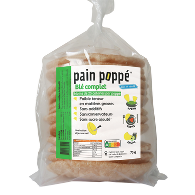Pain poppé blé complet, sachet 75g