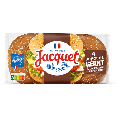 Pains Burger Géant à la farine complète Sans Additifs JACQUETx4 - 330g