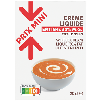 Crème liquide entière UHT 30%mg PRIX MINI - 20cl