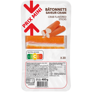 Bâtonnets de chair de poisson saveur crabe PRIX MINI  20 unités - 400g