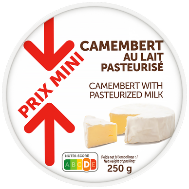 Camembert au lait pasteurisé, 21% de MG, PRIX MINI 250g