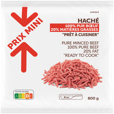 Viande hachée surgelée 20%mg PRIX MINI 800g