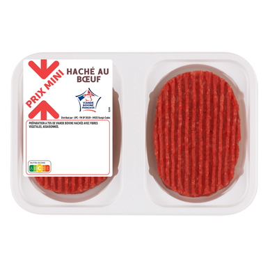 Steak haché protéiné, Prix Mini, France, barquette, 2 pièces, 200g