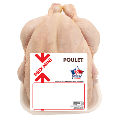 Poulet entier entier blanc prêt à cuire, PRIX MINI, France - 1,3kg